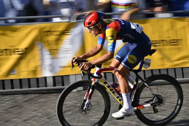 Belgian Thibau Nys of Lidl-Trek pictured in action during the Natourcriterium Aalst cycling event, Monday 28 July 2025 in Aalst. The traditional criteriums are local showcases for which mainly cyclists who rode the Tour de France are invited. ERICxLALMAND  x130205939x