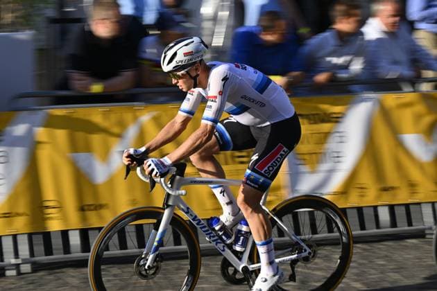 Belgian Tim Merlier of Soudal Quick-Step pictured in action during the Natourcriterium Aalst cycling event, Monday 28 July 2025 in Aalst. The traditional criteriums are local showcases for which mainly cyclists who rode the Tour de France are invited. ERICxLALMAND  x130206168x