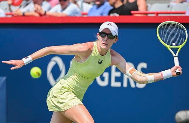 July 28, 2025, Montreal, Pq, Canada: Kayla Cross, of Canada, tracks the ball during her first round match against Kamilla Rakhimova, of Russia, at the National Bank Open tennis tournament in Montreal, Monday, July 28, 2025. Kamilla Rakhimova, Kayla Cross, - ZUMAc35_ 20250728_zaf_c35_050 Copyright: xGrahamxHughesx