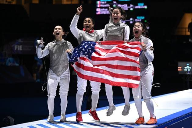 FIE 2025 Fencing World Championships FIE 2025 Fencing World Championships, Senior Team Women s Foil, Team USA, Tbilisi, Georgia, 28th July, 2025, Tbilisi Olympic palace Tbilisi Georgia Copyright: xTamunaxKulumbegashvilix KUL_8798