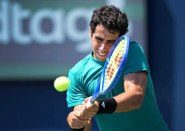 July 28, 2025, Toronto, On, CANADA: Jaume Munar of Spain returns the ball against Dan Martin of Canada during first round tennis action at the National Bank Open in Toronto on Monday, July 28, 2025. Canada News - July 28, 2025  - ZUMAc35_ 20250728_zaf_c35_054 Copyright: xNathanxDenettex