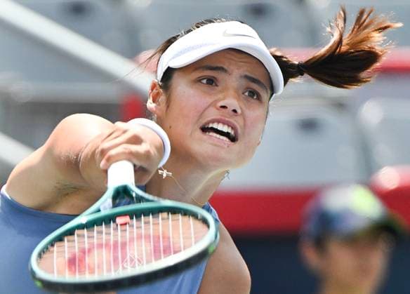 July 28, 2025, Montreal, Pq, Canada: Emma Raducanu, of the United Kingdom, serves to Elena-Gabriela Ruse, of Romania, during their first round match at the National Bank Open tennis tournament in Montreal, Monday, July 28, 2025. Emma Raducanu, Elena-Gabriela Ruse, - ZUMAc35_ 20250728_zaf_c35_068 Copyright: xGrahamxHughesx