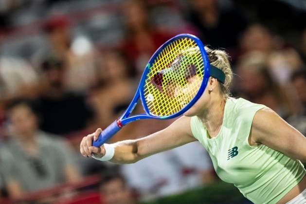 July 28, 2025, Montreal, Pq, CANADA: Eugenie Bouchard of Canada returns a shot during her first round match against Emiliana Arango of Colombia, at the National Bank Open tennis tournament in Montreal on Monday, July 28, 2025. Canada News - July 28, 2025  - ZUMAc35_ 20250728_zaf_c35_167 Copyright: xChristopherxKatsarovx