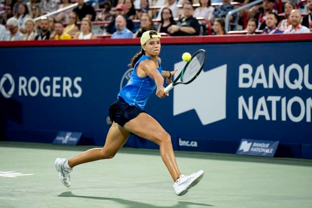 July 28, 2025, Montreal, Pq, CANADA: Emiliana Arango of Colombia returns a shot during her first round match against Eugenie Bouchard of Canada, at the National Bank Open tennis tournament in Montreal on Monday, July 28, 2025. Canada News - July 28, 2025  - ZUMAc35_ 20250728_zaf_c35_171 Copyright: xChristopherxKatsarovx