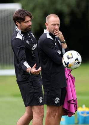 Rangers head coach Russell Martin and Matt Gill at training ahead of tomorrow s Champions League second leg qualifying match against Panathinaikos. Rangers Training - The Rangers Training Centre, Glasgow, Lanarkshire, Scotland, UK - 29 Jul 2025Glasgow The Rangers Training Centre Lanarkshire United Kingdom  Copyright: xO Rourke RangersxFC Shutterstockx 15419009q
