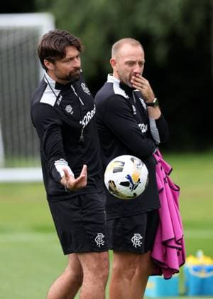 Rangers head coach Russell Martin and Matt Gill at training ahead of tomorrow s Champions League second leg qualifying match against Panathinaikos. Rangers Training - The Rangers Training Centre, Glasgow, Lanarkshire, Scotland, UK - 29 Jul 2025Glasgow The Rangers Training Centre Lanarkshire United Kingdom  Copyright: xO Rourke RangersxFC Shutterstockx 15419009m