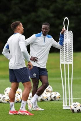 Rangers captain James Tavernier and Mohamed Diomande training ahead of tomorrow s Champions League second leg qualifying match against Panathinaikos. Rangers Training - The Rangers Training Centre, Glasgow, Lanarkshire, Scotland, UK - 29 Jul 2025Glasgow The Rangers Training Centre Lanarkshire United Kingdom  Copyright: xO Rourke RangersxFC Shutterstockx 15419009i