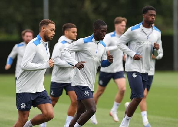 Cyriel Dessers and Mohamed Diomande training ahead of tomorrow s Champions League second leg qualifying match against Panathinaikos. Rangers Training - The Rangers Training Centre, Glasgow, Lanarkshire, Scotland, UK - 29 Jul 2025Glasgow The Rangers Training Centre Lanarkshire United Kingdom  Copyright: xO Rourke RangersxFC Shutterstockx 15419009c