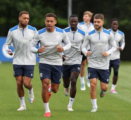 Cyriel Dessers, James Tavernier, Mohamed Diomande and Nicolas Raskin training ahead of tomorrow s Champions League second leg qualifying match against Panathinaikos. Rangers Training - The Rangers Training Centre, Glasgow, Lanarkshire, Scotland, UK - 29 Jul 2025Glasgow The Rangers Training Centre Lanarkshire United Kingdom  Copyright: xO Rourke RangersxFC Shutterstockx 15419009d