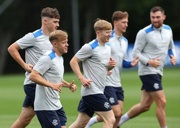 Connor Barron, Findlay Curtis, Lyall Cameron, Kieran Dowell and John Souttar training ahead of tomorrow s Champions League second leg qualifying match against Panathinaikos. Rangers Training - The Rangers Training Centre, Glasgow, Lanarkshire, Scotland, UK - 29 Jul 2025Glasgow The Rangers Training Centre Lanarkshire United Kingdom  Copyright: xO Rourke RangersxFC Shutterstockx 15419009x