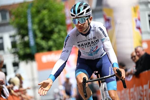 Tour de Wallonie 2025 Stage 4 SERAING, BELGIUM - JULY 29 : Ermakov Roman of Bahrain - Victorious before the start of the race during stage 4 of the 30th edition of Tour de Wallonie an UCI ProSeries 2.Pro cycling road race stage for Men Elite of 163.3 km with start in Welkenraedt and finish in Seraing on July 29, 2025 in Seraing, Belgium, 29 07 2025 ( Motordriver Louis Bidlot - Seraing Belgium  Copyright: xTomasxSiskx