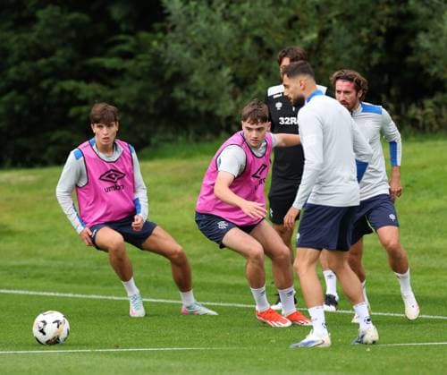 Zander Hutton, Findlay Curtis and Joe Rothwell training ahead of tomorrow s Champions League second leg qualifying match against Panathinaikos. Rangers Training - The Rangers Training Centre, Glasgow, Lanarkshire, Scotland, UK - 29 Jul 2025Glasgow The Rangers Training Centre Lanarkshire United Kingdom  Copyright: xO Rourke RangersxFC Shutterstockx 15419009av