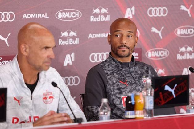 SOCCER - UEFA CL, RBS vs Brann SALZBURG,AUSTRIA,29.JUL.25 - SOCCER - UEFA Champions League, Red Bull Salzburg vs SK Brann Bergen, preview, press conference, PK, Pressekonferenz RBS. Image shows Karim Onisiwo (RBS).  GEPAxpictures xMathiasxMandl