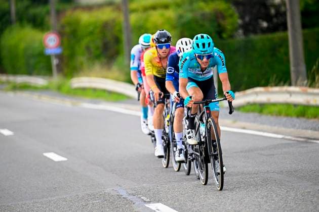 Tour de Wallonie 2025 Stage 4 SERAING, BELGIUM - JULY 29 : Martinelli Alessio of VF Group - Bardiani CSF - Faizane leading the escape pack during stage 4 of the 30th edition of Tour de Wallonie an UCI ProSeries 2.Pro cycling road race stage for Men Elite of 163.3 km with start in Welkenraedt and finish in Seraing on July 29, 2025 in Seraing, Belgium, 29 07 2025 ( Motordriver Louis Bidlot - Seraing Belgium  Copyright: xTomasxSiskx