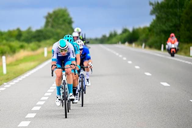 Tour de Wallonie 2025 Stage 4 SERAING, BELGIUM - JULY 29 : Borgo Alessandro of Bahrain - Victorious in the escape pack during stage 4 of the 30th edition of Tour de Wallonie an UCI ProSeries 2.Pro cycling road race stage for Men Elite of 163.3 km with start in Welkenraedt and finish in Seraing on July 29, 2025 in Seraing, Belgium, 29 07 2025 ( Motordriver Louis Bidlot - Seraing Belgium  Copyright: xTomasxSiskx