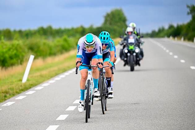 Tour de Wallonie 2025 Stage 4 SERAING, BELGIUM - JULY 29 : Borgo Alessandro of Bahrain - Victorious in the escape pack during stage 4 of the 30th edition of Tour de Wallonie an UCI ProSeries 2.Pro cycling road race stage for Men Elite of 163.3 km with start in Welkenraedt and finish in Seraing on July 29, 2025 in Seraing, Belgium, 29 07 2025 ( Motordriver Louis Bidlot - Seraing Belgium  Copyright: xTomasxSiskx