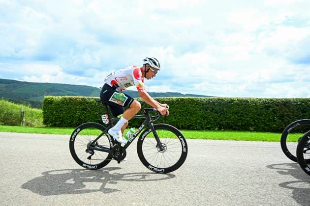 Tour de Wallonie 2025 Stage 4 SERAING, BELGIUM - JULY 29 : Van Rooy Kenneth of Wagner Bazin WB in action during stage 4 of the 30th edition of Tour de Wallonie an UCI ProSeries 2.Pro cycling road race stage for Men Elite of 163.3 km with start in Welkenraedt and finish in Seraing on July 29, 2025 in Seraing, Belgium, 29 07 2025 ( Motordriver Louis Bidlot - Seraing Belgium  Copyright: xTomasxSiskx