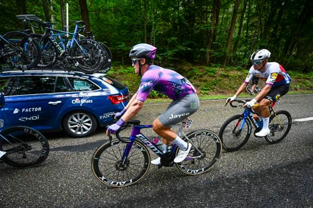 Tour de Wallonie 2025 Stage 4 SERAING, BELGIUM - JULY 29 : Stewart Campbell of Team Jayco AlUla in action during stage 4 of the 30th edition of Tour de Wallonie an UCI ProSeries 2.Pro cycling road race stage for Men Elite of 163.3 km with start in Welkenraedt and finish in Seraing on July 29, 2025 in Seraing, Belgium, 29 07 2025 ( Motordriver Louis Bidlot - Seraing Belgium  Copyright: xTomasxSiskx