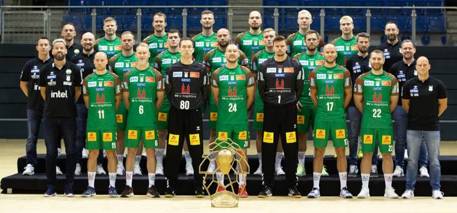 29 07 2025, xgox, Handball Daikin HBL SC Magdeburg photo session season 2025 26 emspor, v l group photo, team photo, group photo, team photo Magdeburg