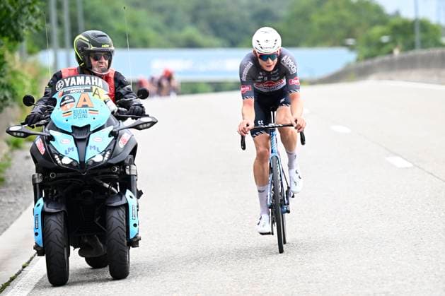 Tour de Wallonie 2025 Stage 4 SERAING, BELGIUM - JULY 29 : Del Grosso Tibor (BEL) of Alpecin-Deceuninck in action during stage 4 of the 30th edition of Tour de Wallonie an UCI ProSeries 2.Pro cycling road race stage for Men Elite of 163.3 km with start in Welkenraedt and finish in Seraing on July 29, 2025 in Seraing, Belgium, 29 07 2025 ( Motordriver Louis Bidlot - Seraing Belgium  Copyright: xTomasxSiskx