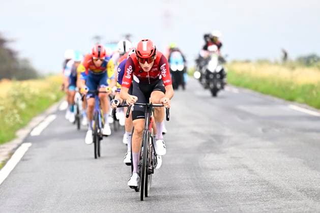 Tour de Wallonie 2025 Stage 4 SERAING, BELGIUM - JULY 29 : Rider of Lotto in action during stage 4 of the 30th edition of Tour de Wallonie an UCI ProSeries 2.Pro cycling road race stage for Men Elite of 163.3 km with start in Welkenraedt and finish in Seraing on July 29, 2025 in Seraing, Belgium, 29 07 2025 ( Motordriver Louis Bidlot - Seraing Belgium  Copyright: xTomasxSiskx