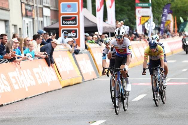 Czech Mathias Vacek of Lidl-Trek (C) crosses the finish line to win the fourth stage of the Tour De Wallonie cycling race, from Welkenraedt to Seraing (163,3 km), on Tuesday 29 July 2025. BRUNOxFAHY  x130253661x