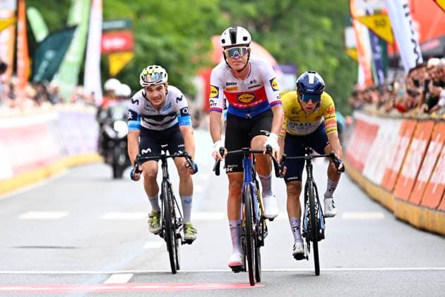 Tour de Wallonie 2025 Stage 4 SERAING, BELGIUM - JULY 29 : Strong Corbin (USA) of Israel - Premier Tech, Vacek Mathias (CZE) of Lidl - Trek in the final sprint during stage 4 of the 30th edition of Tour de Wallonie an UCI ProSeries 2.Pro cycling road race stage for Men Elite of 163.3 km with start in Welkenraedt and finish in Seraing on July 29, 2025 in Seraing, Belgium, 29 07 2025 ( Motordriver Louis Bidlot - Seraing Belgium  Copyright: xTomasxSiskx