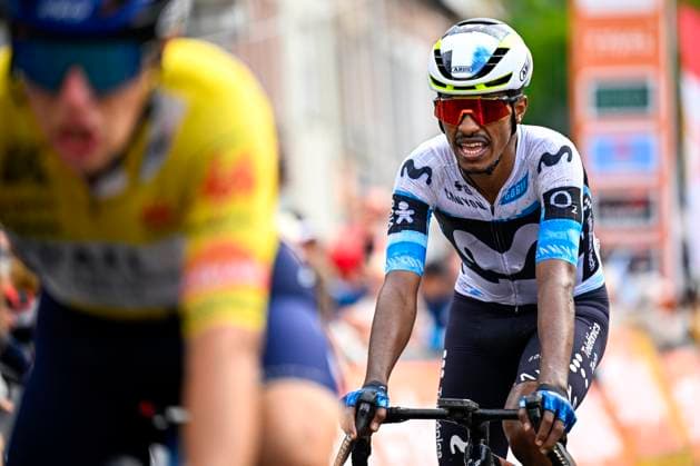 Tour de Wallonie 2025 Stage 4 SERAING, BELGIUM - JULY 29 : Tesfatsion Natnael of Movistar Team at the finish line during stage 4 of the 30th edition of Tour de Wallonie an UCI ProSeries 2.Pro cycling road race stage for Men Elite of 163.3 km with start in Welkenraedt and finish in Seraing on July 29, 2025 in Seraing, Belgium, 29 07 2025 ( Motordriver Louis Bidlot - Seraing Belgium  Copyright: xTomasxSiskx