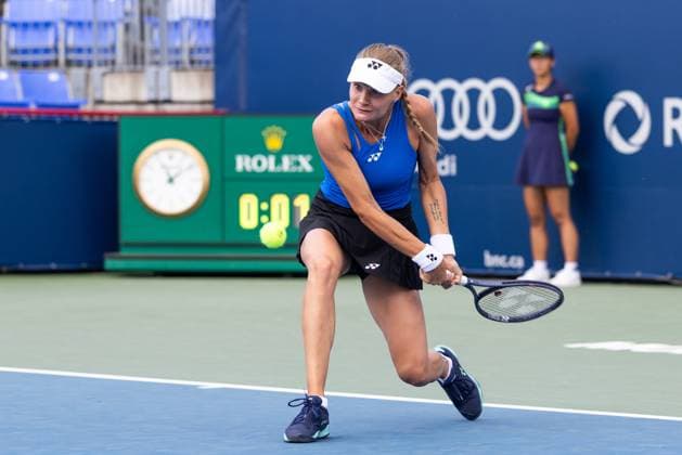 July 29, 2025, Montreal, Quebec, Canada: DAYANA YASTREMSKA (30), from Ukraine back hand in first set against Camila Osorio, from Colombia at Canadian Open at IGA stadium in Montreal, Quebec, Canada on 2024-05-24 Montreal Canada - ZUMAl189 20250729_zsp_l189_005 Copyright: xYannickxLegarex