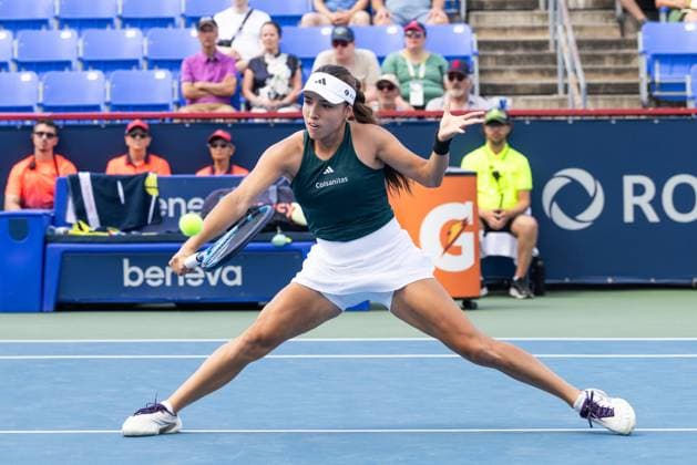 July 29, 2025, Montreal, Quebec, Canada: CAMILA OSORIO, from Colombia volley in first set against Dayana Yastremska (30), from Ukraine at Canadian Open at IGA stadium in Montreal, Quebec, Canada on 2024-05-24 Montreal Canada - ZUMAl189 20250729_zsp_l189_003 Copyright: xYannickxLegarex