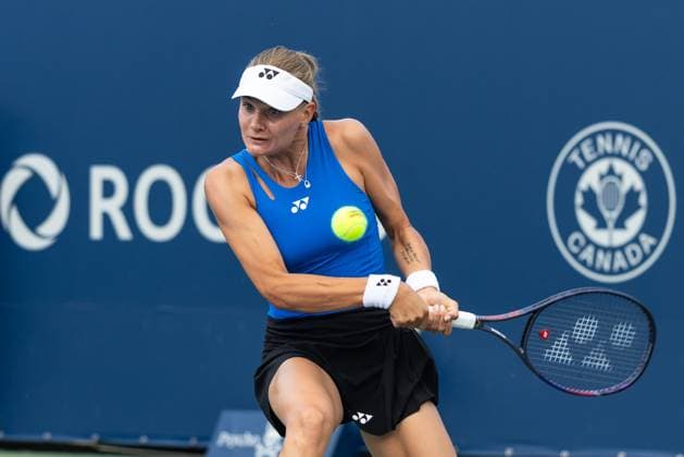July 29, 2025, Montreal, Quebec, Canada: DAYANA YASTREMSKA (30), from Ukraine back hand in first set against Camila Osorio, from Colombia at Canadian Open at IGA stadium in Montreal, Quebec, Canada on 2024-05-24 Montreal Canada - ZUMAl189 20250729_zsp_l189_006 Copyright: xYannickxLegarex
