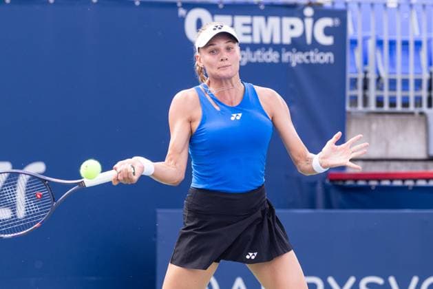 July 29, 2025, Montreal, Quebec, Canada: DAYANA YASTREMSKA (30), from Ukraine forehand in first set against Camila Osorio, from Colombia at Canadian Open at IGA stadium in Montreal, Quebec, Canada on 2024-05-24 Montreal Canada - ZUMAl189 20250729_zsp_l189_008 Copyright: xYannickxLegarex