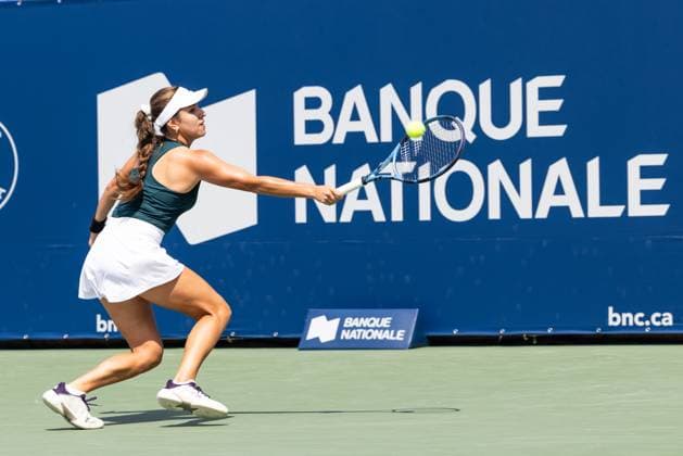 July 29, 2025, Montreal, Quebec, Canada: CAMILA OSORIO, from Colombia back hand in first set against Dayana Yastremska (30), from Ukraine at Canadian Open at IGA stadium in Montreal, Quebec, Canada on 2024-05-24 Montreal Canada - ZUMAl189 20250729_zsp_l189_009 Copyright: xYannickxLegarex