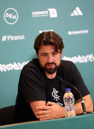 Rangers head coach Russell Martin talks to the media ahead of tomorrow s Champions League second leg qualifying match against Panathinaikos. Rangers press conference, PK, Pressekonferenz - Athens Olympic Stadium, Greece - 29 Jul 2025Athens Athens Olympic Stadium United Kingdom  Copyright: xO Rourke RangersxFC Shutterstockx 15419528h