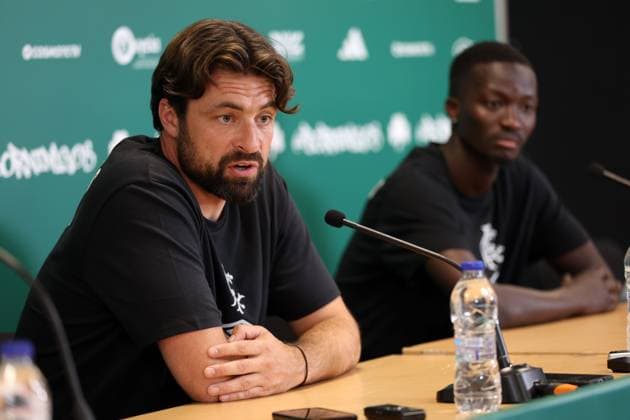 Rangers head coach Russell Martin and Mohamed Diomande talk to the media ahead of tomorrow s Champions League second leg qualifying match against Panathinaikos. Rangers press conference, PK, Pressekonferenz - Athens Olympic Stadium, Greece - 29 Jul 2025Athens Athens Olympic Stadium United Kingdom  Copyright: xO Rourke RangersxFC Shutterstockx 15419528k