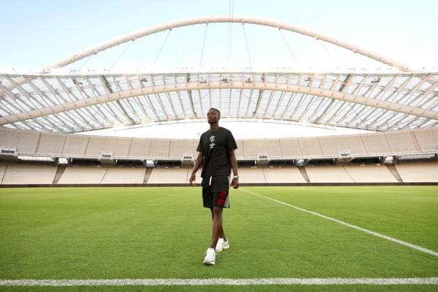 Mohamed Diomande on the pitch ahead of tomorrow s Champions League second leg qualifying match against Panathinaikos. Rangers press conference, PK, Pressekonferenz - Athens Olympic Stadium, Greece - 29 Jul 2025Athens Athens Olympic Stadium United Kingdom  Copyright: xO Rourke RangersxFC Shutterstockx 15419528l