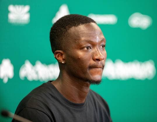29th July 2025; Spiros Louis Olympic Stadium, Athens, Greece; Rangers press conference, PK, Pressekonferenz ahead of the UEFA Champions League Second Qualifying Round Match v Panathinaikos; Mohamed Diomande of Rangers during the press conference  VagelisxGeorgariou