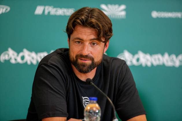 29th July 2025; Spiros Louis Olympic Stadium, Athens, Greece; Rangers press conference, PK, Pressekonferenz ahead of the UEFA Champions League Second Qualifying Round Match v Panathinaikos; Rangers Manager Russell Martin speaks during the press conference  VagelisxGeorgariou