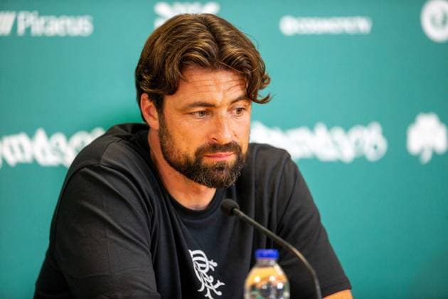 29th July 2025; Spiros Louis Olympic Stadium, Athens, Greece; Rangers press conference, PK, Pressekonferenz ahead of the UEFA Champions League Second Qualifying Round Match v Panathinaikos; Rangers Manager Russell Martin speaks during the press conference  VagelisxGeorgariou