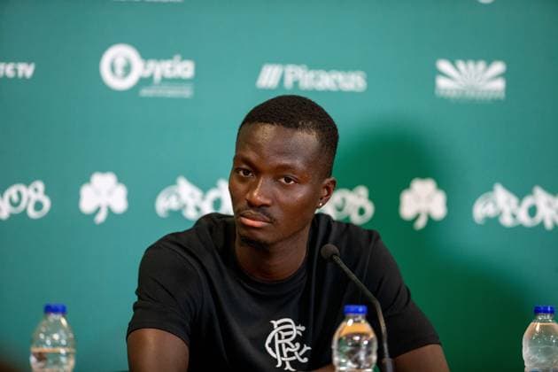 29th July 2025; Spiros Louis Olympic Stadium, Athens, Greece; Rangers press conference, PK, Pressekonferenz ahead of the UEFA Champions League Second Qualifying Round Match v Panathinaikos; Mohamed Diomande of Rangers speaks during the press conference  VagelisxGeorgariou