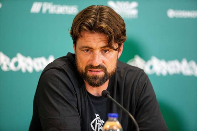 29th July 2025; Spiros Louis Olympic Stadium, Athens, Greece; Rangers press conference, PK, Pressekonferenz ahead of the UEFA Champions League Second Qualifying Round Match v Panathinaikos; Rangers Manager Russell Martin speaks during the press conference  VagelisxGeorgariou