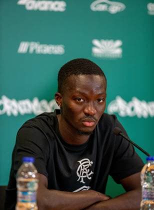 29th July 2025; Spiros Louis Olympic Stadium, Athens, Greece; Rangers press conference, PK, Pressekonferenz ahead of the UEFA Champions League Second Qualifying Round Match v Panathinaikos; Mohamed Diomande of Rangers speaks during the press conference  VagelisxGeorgariou