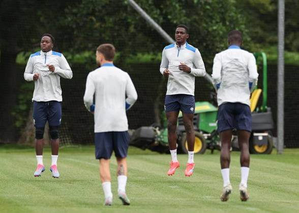 Djeidi Gassama and Nasser Djiga training ahead of tomorrow s Champions League second leg qualifying match against Panathinaikos. Rangers Training - The Rangers Training Centre, Glasgow, Lanarkshire, Scotland, UK - 29 Jul 2025Glasgow The Rangers Training Centre Lanarkshire United Kingdom  Copyright: xO Rourke RangersxFC Shutterstockx 15419009bz