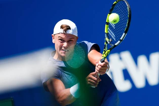 National Bank Open 2025 - Day 4 TORONTO, CANADA - JULY 29 : Holger Rune of Denmark in action against Giovanni Mpetshi Perricard of France on day four of the 2025 National Bank Open at Sobeys Stadium in Toronto, Ontario, Canada on July 29, 2025. Mert Alper Dervis Anadolu Ontario Canada. Editorial use only. Please get in touch for any other usage.  Copyright: x2025xAnadoluxMertxAlperxDervisx