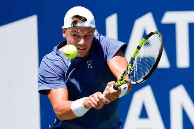National Bank Open 2025 - Day 4 TORONTO, CANADA - JULY 29 : Holger Rune of Denmark in action against Giovanni Mpetshi Perricard of France on day four of the 2025 National Bank Open at Sobeys Stadium in Toronto, Ontario, Canada on July 29, 2025. Mert Alper Dervis Anadolu Ontario Canada. Editorial use only. Please get in touch for any other usage.  Copyright: x2025xAnadoluxMertxAlperxDervisx