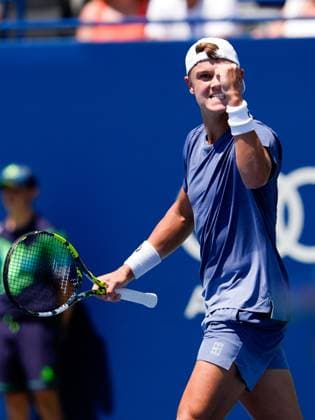 National Bank Open 2025 - Day 4 TORONTO, CANADA - JULY 29 : Holger Rune of Denmark celebrates after a point against Giovanni Mpetshi Perricard of France on day four of the 2025 National Bank Open at Sobeys Stadium in Toronto, Ontario, Canada on July 29, 2025. Mert Alper Dervis Anadolu Ontario Canada. Editorial use only. Please get in touch for any other usage.  Copyright: x2025xAnadoluxMertxAlperxDervisx