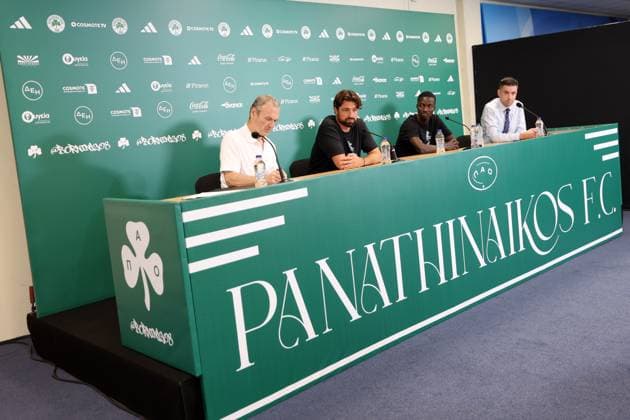 Rangers head coach Russell Martin and Mohamed Diomande talk to the media ahead of tomorrow s Champions League second leg qualifying match against Panathinaikos. Rangers press conference, PK, Pressekonferenz - Athens Olympic Stadium, Greece - 29 Jul 2025Athens Athens Olympic Stadium United Kingdom  Copyright: xO Rourke RangersxFC Shutterstockx 15419528n
