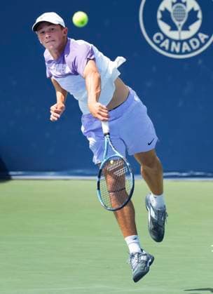July 29, 2025, Toronto, On, CANADA: Nicolas Arseneault of Canada serves the ball against Alexei Popyrin of Australia during second round tennis action at the National Bank Open in Toronto on Tuesday, July 29, 2025. Canada News - July 29, 2025  - ZUMAc35_ 20250729_zaf_c35_048 Copyright: xNathanxDenettex