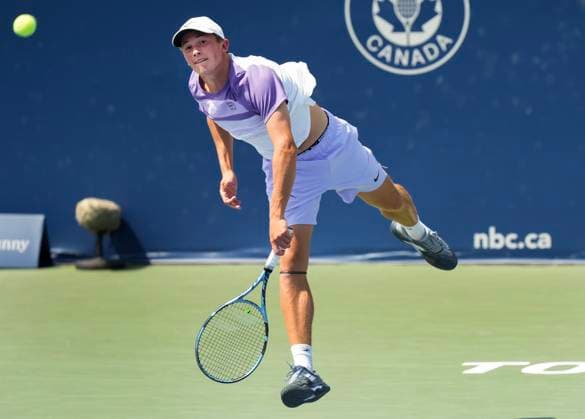 July 29, 2025, Toronto, On, CANADA: Nicolas Arseneault of Canada serves the ball against Alexei Popyrin of Australia during second round tennis action at the National Bank Open in Toronto on Tuesday, July 29, 2025. Canada News - July 29, 2025  - ZUMAc35_ 20250729_zaf_c35_052 Copyright: xNathanxDenettex