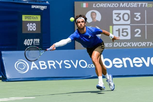 July 29, 2025, Toronto, Ontario, Canada: Toronto, Ontario Ã¢â‚¬ July 29, 2025: LORENZO MUSETTI of Italy returns a shot against JAMES DUCKWORTH of Australia during the National Bank Open Presented by Rogers at Sobeys Stadium in Toronto, Ontario. Toronto Canada - ZUMAr228 20250729_znp_r228_023 Copyright: xVasiliyxRyabykhx